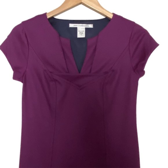 Diane Von Furstenberg Women's Purple Valda Cap Sleeve Wool Blend Satin Hem 2 - Picture 3 of 4